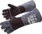 Fireplace Gloves Fire Heat Resistant: Dark-Grey 16IN 932℉ - Fireproof Leather for Fireplace Fire Pit Wood Stove Campfire Furnace BBQ Grill Oven Stick Mig Welding Welder Gear - Birthday Gift XL