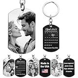 Queenberry Gifts for Valentines Day Anniversary Custom Photo Keychain for Husband Boyfriend Laser Engraved Personalized Calendar Date Text Picture