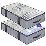Onlyeasy Foldable Underbed Bags 2 Pack - Blankets Clothes Comforters Storage Bag Breathable Zippered Organizer for Bedroom with Clear Window and 4 Handles, 39.4x19.7x5.9 in, Linen-like Grey, MXDUBBP2