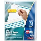 Avery 5 Tab Dividers for 3 Ring Binder, Easy Print & Apply Clear Label Strip, Index Maker Customizable White Tabs, 5 Sets (11436)