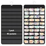Faccito 1 Pcs Hanging Sticker Display Organizer, Double-Sided 80 Pocket Sticker Storage, Portable Wall-Hanging Decal Chart Holder for Vendors Events, Collectors, Small Business Supplier (Black)