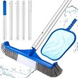 Potchen 3 Pcs Pool Cleaning Kit with Hand Skimmer Net, 47.24" Aluminum Pole and 17.5" Pool Brush Maintenance Accessory Tool for Inflatable Pool Home Tubs Spa