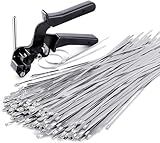 Sinlon [150 Pcs Ties Included] Stainless Steel Cable Tie Gun Kit for Fence Repair. Heavy Duty Metal Zip Tie Tool with 11.8" 304 Ties for Chain Link & Outdoor Cages
