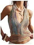 GORGLITTER Women's Crochet Halter Top Boho Knit Sleeveless Sweater Vest Top