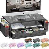 gianotter Desk Organizers and Accessories, Monitor Stand with Drawer and 2 Pen Holder, Desktop Organizer Suitable for Offices and Dormitories (Black)