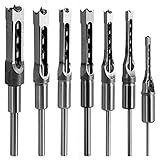 Square Hole Drill Bit, Steel Hardness Sharp Mortising Chisel Set 1/2-Inch, 1/4-Inch, 3/4inch, 3/8-Inch, 5/8-Inch, 5/16-Inch, 9/16-Inch Woodworking Mortiser Drill Bit-7pcs