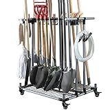 QTJH Heavy duty garden tool organizer garage storage holder storage large long farming tools lawn tool metal rack shovel and rake organizer