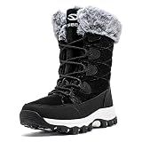 HOBIBEAR Women's Waterproof Winter Snow Boots Lightweight Warm Faux Fur Lined Mid-Calf Booties（Black/New,9