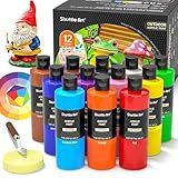 Shuttle Art Outdoor Acrylic Paint Set, 12 Colors Waterproof Paint, 8.45oz/250ml Large Bottles, Rich Pigmented Bulk Painting Supplies for Artists, Beginners on Rocks, Wood, Wall, Crafts, Garden Statues