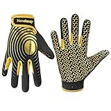 HANDLANDY Youth Football Gloves, Sticky Wide Receiver Gloves for Kids, White and Gold Stretch Fit Football Glove (Black and Gold, Medium)