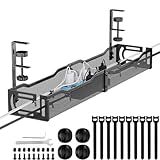 Mzmaxy Cable Management, 25'' Cable Management Under Desk No Drill, Metal Cord Organizer with Clamp for Standing Desk, Cable Organizer for Home Office, Black