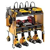 CCCEI Modular Power Tool Organizer Wall Mount with Charging Station. Garage 4 Drill Storage Shelf with Hooks, Screwdriver, Drill Bit Heavy Duty Rack, Tool Battery Holder Built in 8 Outlet Power Strip.