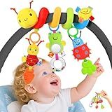 Car Seat Toys for Babies 0-6 Months, Upgraded Spiral Hanging Crib Stroller Activity Toys with Detachable Rattles, Baby Car Seat Accessories Toy for Developing Sensory Skills, Gift for Newborn Infant