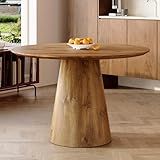 Vohuai 45‘’ Round Dining Table, Round Wood Dining Table for 4-6 People, Small Circle Dinner Table for Kitchen Dining Room, Modern Kitchen Table with Stable Pedestal Base. Space Saving Easy Assembly
