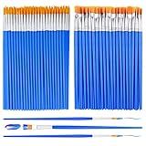 Small Paint Brushes Bulk, Anezus 100 Pcs Flat and Round Pointed Brushes Craft Paint Brushes for Classroom Watercolor Canvas Face Painting
