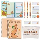 6 Pcs Capybara Stationery Set Pens Sticky Notes A5 Spiral Notebooks Makeup Bag Pencil Pouch for Girls Women Cute Capybara Lovers Christmas Birthday Gifts School & Office Supplies (Capybara)