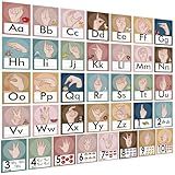 36 Pieces ASL Alphabet Line Bulletin Board Set ABC Number Sign Language Flash Cards Wall Decorations for Pre-School Kindergarten Elementary Classroom Nursery Homeschool (Boho)