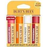Burt's Bees Lip Balm - Pink Grapefruit, Mango, Coconut & Pear, and Pomegranate Pack, Lip Moisturizer With Beeswax, Tint-Free, Natural Origin Conditioning Treatment, 4 Tubes, 0.15 oz.
