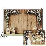 DASHAN 8x6ft Polyester Wedding Backdrop Rustic Floral Flower Wood Wall Backdrop Bridal Shower Reception Ceremony Valentine's Day Photography Background Proposal Party Kids Birthday Party Photo Prop