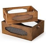 Okllen Set of 2 Wooden Nesting Countertop Baskets, Decorative Wood Storage Box Farmhouse Rustic Crate with Cutout Handles for Bread, Fruit, Vegetables, Kitchen, Bathroom, Pantry Supplies, Brown