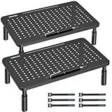 BONTEC Monitor Stand for Desk 2 Pack, 3-Level Height Adjustable Metal Monitor Riser, 14.5 x 9.1 in Ergonomic Computer Stand with Pen Holder & Cable Management for Printer, Laptop, Office Workstation