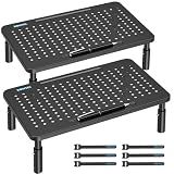 BONTEC Monitor Stand for Desk 2 Pack, 3-Level Height Adjustable Metal Monitor Riser, 14.5 x 9.1 in Ergonomic Computer Stand with Pen Holder & Cable Management for Printer, Laptop, Office Workstation