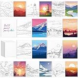 Chuangdi 10 Pcs Landscape Pre Drawn Canvas for Painting Pre Printed Paint and Sip Party Supplies 8 x 10 Inch Stretched Outline Board Painting Kit for Adults Beginner Artist DIY