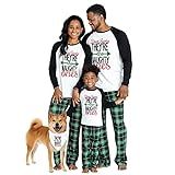 IFFEI Matching Family Pajamas Sets Christmas PJ's Letter Print Top and Plaid Bottom Sleepwear Jammies with Pockets Women: L