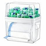 iCASA Trash Bag Dispenser Dishwasher Pod Organizer, 3 in 1 Grocery Garbage Bags Holder Storage Box Clear Laundry Room Pods Dishwasher Tab Cleaner Tablets Container Pantry Kitchen Under Sink Organizers