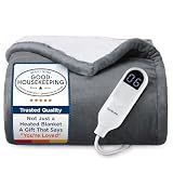 Bedsure Heated Blanket Throw Blanket with Preheat Function - Fast Heating Electric Blanket, Soft Flannel Throw with 6 Time Settings(Up to 10H), 6 Heating Settings, Gifts for Grandma (50"x60", Grey)