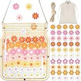 12” Large Wooden Reward Jar for Kids 100Pcs Groovy Daisy Flowers Reward Jars with Storage Bag Potty Training Chart Behavior Management Classroom Tools for Home Student Teacher Back to School Supplies