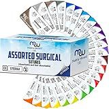 Mixed Sutures Thread with Needle (Absorbable: Chromic Catgut; Non-Absorbable: Nylon, Silk, Polyester, Polypropylene) - Surgical Wound Practice Kit, Emergency First Aid Demo (2-0, 3-0, 4-0, 5-0) 24PK
