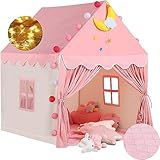 Wilwolfer Kid Tent with Mat, Star Lights - Kids Play Tents for Toddlers Kids Tents Indoor Playhouse - Princess Tent for Girls Toy House Gift (Pink with Cloth)
