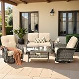 weaxty W 5 Piece Wicker Patio Furniture Set with Glider Chair, Beige
