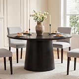 LITTLE TREE 47.24 Inches Round Dining Table, Modern Wooden Kitchen Table with Heavy-Duty Table Legs, Space Saving Circle Dinner Furniture for Kitchen, Dining Room, Living Room, Black