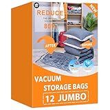 Vacuum Storage Bags Jumbo (12 x Jumbo),Plastic Packaging Bags,Space Saver Sealer Compression Bags for Blankets, Comforters, Pillows, Bedding,Clothes Storage