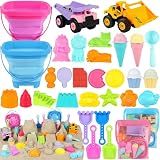 EULRGAUS Beach Toys with 2 Trucks, Collapsible Buckets for Kids Ages 3-12