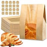 50 Pcs Bread Bags for Homemade Bread, Sourdough Paper With Window, 50% Thicker 13.7x8.2x3.7in A Large Bakery Bags Used for Storage Cookies & Snacks, 60 Cute Sealing Stickers With Ties