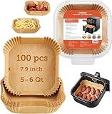 COSORI Air Fryer Liners, 100 PCS Square Disposable Paper Liners, Non-Stick Silicone Oil Coating, Little to No Cleaning, 7.9" Unbleached Food Grade, Resistant to 465°F, Thickened Not Easy to Break