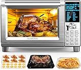 Nuwave Bravo Air Fryer Toaster Smart Oven, 12-in-1 Countertop Convection, 30-QT XL Capacity, 50°-500°F Temperature Controls, Top and Bottom Heater Adjustments 0%-100%, Brushed Stainless Steel Look