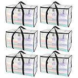 BALEINE 6-Pack Oversized Moving Bags with Reinforced Handles, Heavy-Duty Storage Tote for Clothes, Moving Supplies (Clear, 6-Pack)