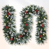Christmas Garland,Christmas Garland with Lights, Christmas Decoration,9FT/2.7M, for Mantle, Home, Stairs, Fireplace, Porch, Door,Indoor/Outdoor (Green)