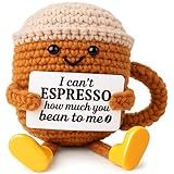 TWPER Christmas Stocking Stuffers Birthday Gifts for Women Men Positive Crochet Coffee Cup Desk Decor–Cute Coffee Lover Gift for Best Friend Girlfriend Couple Wife Husband Anniversary Thank You