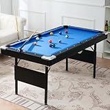 Billiards Table, 5.5 Ft Foldable Pool Table, Balls, Brush, Triangle Rackand, Chalk, for Basements, Adult Rrec Room and Family Game Room (Black+Blue)