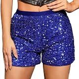 Hvyesh Sequin Shorts for Women High Waisted Glitter Sparkly Boxer Shorts Straight Leg Short Pants Party Festival Clothes Dark Blue XXL