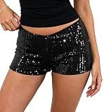 Seyumixi Womens Sequin Micro Shorts Low Waist Glitter Sparkly Y2k Mini Shorts Sexy Rave Bottoms Hot Pants Club Party(Bodycon Black,S)