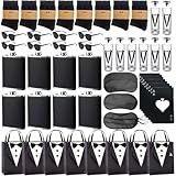 64Pcs Groomsmen Gifts Set of 8, Groomsmen Proposal Gift with Steel Hip Flasks Shot Glasses Socks Gift Bags with Tuxedo Design Card Bottle Opener Sunglasses for Wedding Groomsman Best Man Gift(64)