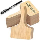 VITEVER 100pcs Plant Labels, T-Type Plastic Tags with Marker Pen, Waterproof Garden Signs for Outdoor Plants (3.9” x 2.4”)