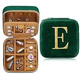 Parima Bridesmaid Proposal Gifts Wedding Day - Personalized Plush Velvet Bridesmaid Travel Jewelry Case Organizer Bridal Shower Bride Matron Maid Of Honor Bachelorette Gifts - Letter E, Green
