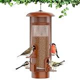 Metal Squirrel Proof Bird Feeder,Bird Feeders for Outdoors,Weight Activated Squirrel Proof Wild Bird Feeders with Finch Cardinal Chickadee,Large Capacity,Weatherproof and Durable,Reddish Brown